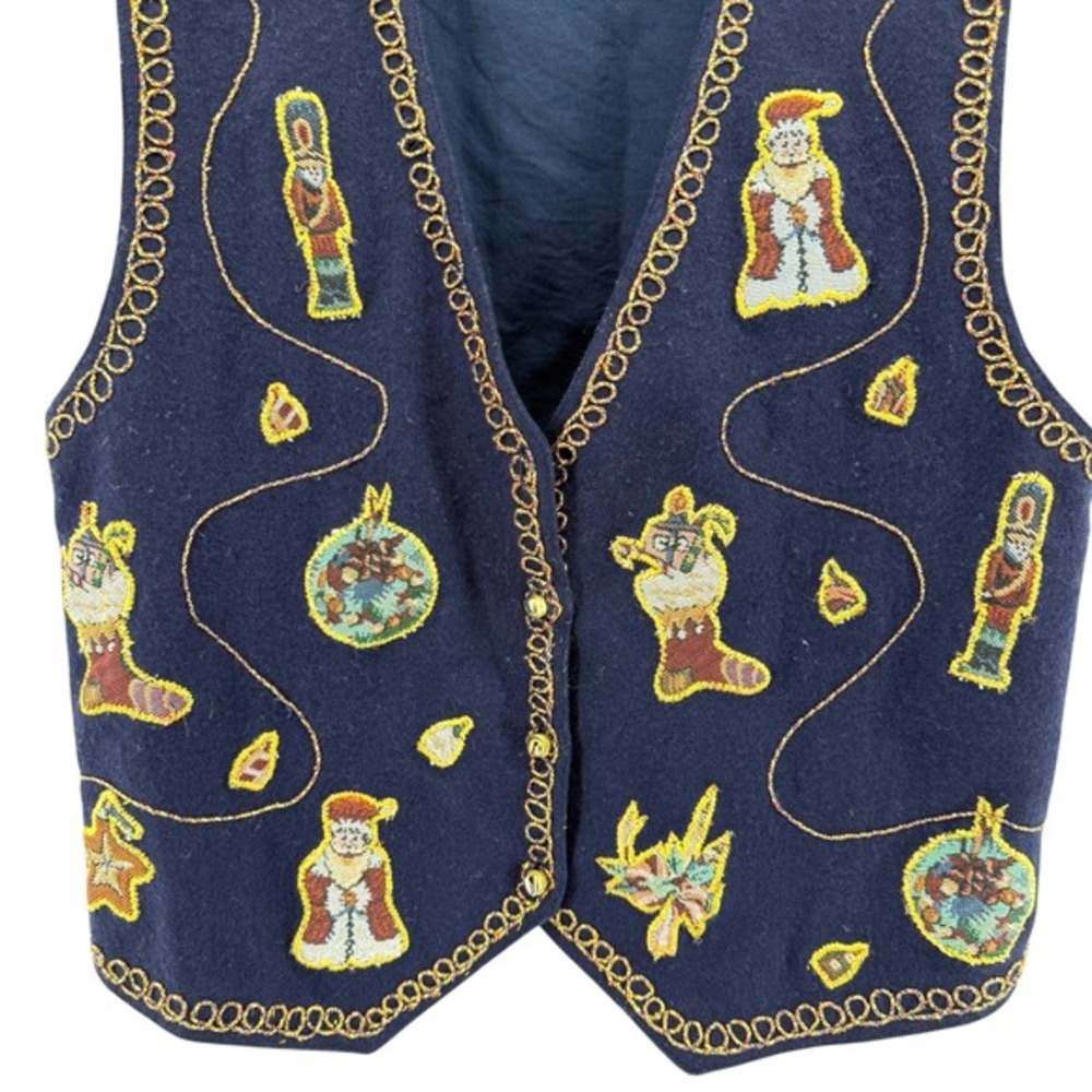 Vtg. 90s New Directions Womens Medium Pre-Owned Christmas Vest Wool Blend Angels - Picture 4 of 12